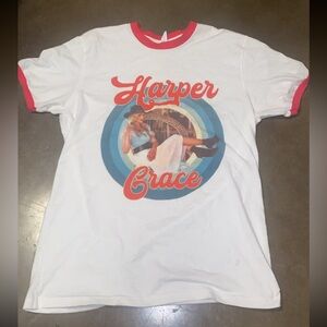 Harper Grace Graphic Ringer Tee White Red Trim Vintage Style